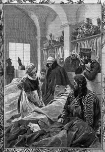 Sairaanhoitaja Marguerite Favet hoiti järkeä Field Hospitalissa vuoden 1813 sodan aikana saksalaisia vastaan. tekijältä Unknown artist
