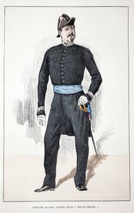 Suuren toisen imperiumin rauhanupseeri (1852-1870). Etsaus väreillä, havainnollistava "History of the Corps of Peacekeepers"" -kirja, jonka on julkaissut Louis Lepinen (1846-1933) Seinen poliisin prefekti, Alfred Rey (1864-). tekijältä Unknown artist