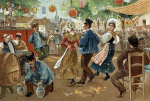Flanderin alueella juhlittu vanha tapa: Flanderin messut. 1800-luvun lopun kromolitografia. tekijältä Unknown artist