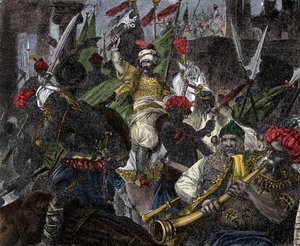 29. toukokuuta 1453 Ottomaanien valtakunnan sulttaani Muhammad II hyökkäsi Konstantinopoliin - Konstantinopolin valloitus: Ottomaanien sulttaani Mehmet II:n (Mehmed II Valloittaja tai Muhammad II Fatih) armeija (1430-1481) piiritti Konstantinopolin kaupung tekijältä Unknown artist