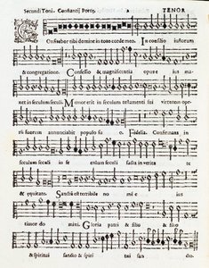 Costanzo Portan Palestrinalle omistetun Praise the Lord -psalmin nuottisivu tekijältä Unknown artist
