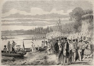 Pariisilaiset meloijat. Regates de Saint-Cloud (Saint Cloud) vuonna 1857. Kaiverrus "Le Monde illustrious"" vuodelta 1857. Yksityinen kokoelma. tekijältä Unknown artist