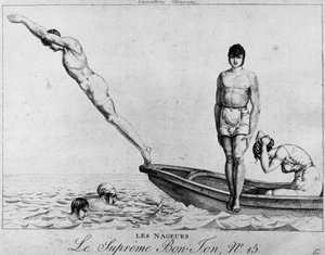 Pariisilainen sarjakuva: uimareita, miehet sukeltamassa veneestä - ylin Bon-Ton, nro 15, Musee Carnavalet tekijältä Unknown artist