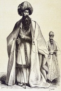 Persia (19. vuosisata). Mollach ja juontaja. Kaiverrus. Yksityiskokoelma tekijältä Unknown artist