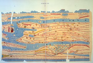 Peutinger-pöytä, joka edustaa roomalaisia tapoja Egyptissä ja Turkissa. 1200-luvun tiekartta, joka perustuu 3. vuosisadan Rooman valtakunnan karttaan. Pariisi, BN. tekijältä Unknown artist