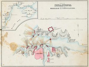 ""Sevastopolin kartta linnoituksineen ja valleineen, Krim"" tekijältä Unknown