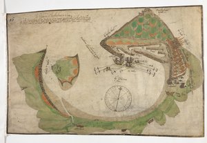 Richard Poulterin piirtämä suunnitelma San Sebastianin kaupungista ja satamasta, kesäkuu 1585 tekijältä Unknown artist