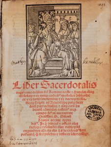 Paavi Leon X vastaanottaa Castellinin liturgiakirjan "Liber Sacerdotalis" kirjan Frontispice tekijältä Unknown artist