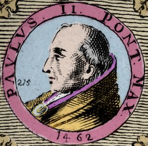 Paavi Paavali II (Paolo) tekee Pietro Barbo, Paul (1417-1471). kaiverrus 1800-luvulta tekijältä Unknown artist