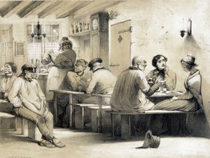 Suosittu hostelli "" Le Carpet Franc"". Kuva 1800-luvulta. tekijältä Unknown artist