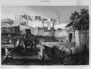 Porte Bab-Azoun Algerissa, linnoitus, jonka Escars jakoi Ranskan valloituksen aikana vuonna 1830, Leon Galibertin teoksessa "L