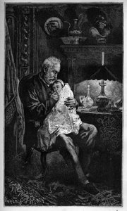 Victor Hugon muotokuva, istuu tyttärentytär Jeannen kanssa - kaiverrus kirjasta "Kauhea vuosi" ("Kauhea vuosi") - Hugo et l
