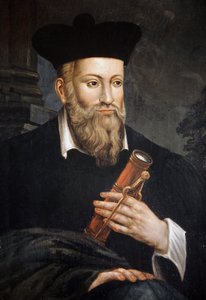Muotokuva Michel de Nostre-Damesta (Nostre Dame), joka tunnetaan nimellä Nostradamus, astrologi (1503-1566), yksityiskohta, House of Nostradamus, Salon de Provence, Bouches du Rhone tekijältä Unknown artist