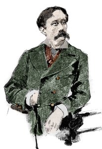 Arrigo (tai Enrico) Boiton (1842-1918) muotokuva, italialainen libretisti, Giuseppe Verdin "Otello" (Othello) -libreton kirjoittaja. Kaiverrus "" Le monde illustrious"" tekijältä Unknown artist