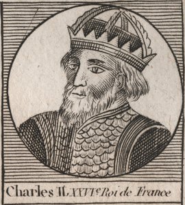 Kaarle II Kaljuun (823-877), Ranskan kuninkaan - Kaarle II:n (823-877) Kaljuun muotokuva - kaiverrus Charles Constant Le Tellierin "Instruction sur l