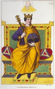 Kaarle II Kalju (823 - 877), Ranskan kuninkaan muotokuva, kaiverrus vuodelta 1830 tekijältä Unknown artist
