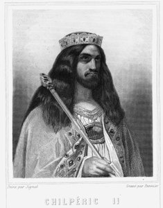 Neutrian kuninkaan Childeric III (v. 670 - 721) muotokuva - Lavalleen "Histoire des Francais" -kirjassa, kaiverrus, sd. tekijältä Unknown artist