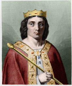 Muotokuva Childeric II:sta (v. 653 - 675), Austraasian kuninkaan "" Histoire des Francais" -kirjassa Lavallee, kaiverrus, sd. tekijältä Unknown artist