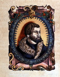 Conrad Gesnerin muotokuva (1516 - 1565) Zürichin lääkäri Conrad Gesnerin Historia Animaliumin mukaan, Tiguri 1560. Biblioteca Nazionale Braidense. Milano tekijältä Unknown artist