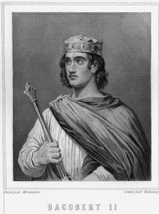 Dagobert II:n (? -?), Austraasian kuninkaan muotokuva - Lavalléen "" Histoire des Français -kirjassa", kaiverrus, sd. tekijältä Unknown artist