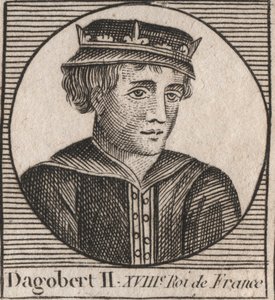 Dagobert II:n, 711a 716 frangien kuninkaan muotokuva - Dagobert II (676-679), Austraasian kuningas - kaiverrus Charles Constant Le Tellierin kirjasta "Instruction sur l