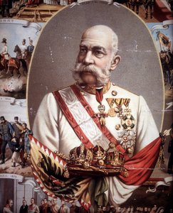 François Joseph I:n (1830-1916) muotokuva. Itävallan keisari ja Unkarin kuningas. kromolitografia 1800-luvun lopulla. tekijältä Unknown artist
