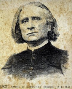 Franz Lisztin, unkarilaisen pianistin ja säveltäjän (1811 - 1886) muotokuva - teoksessa "" Les Contemporains"", n.d. 1800-luvun lopulla. tekijältä Unknown artist