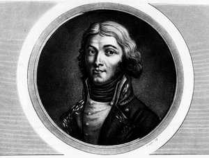 Kenraali Louis Lazare Hochen (1768-1797) muotokuva. Kaiverrus "" Täydellinen kokoelma Ranskan vallankumouksen historiallisia maalauksia, kolme osaa.""" 1804. tekijältä Unknown artist