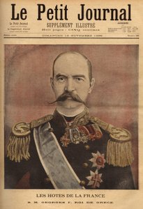 Kreikan kuninkaan (1845-1913) George I:n muotokuva. Kaiverrus "" Le petit Journal" -lehdessä 11.10.1895. Selvan kokoelma. tekijältä Unknown artist