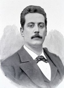 Giacomo Puccinin muotokuva, italialainen säveltäjä (1858-1924), kaiverrus 1800-luvulta. tekijältä Unknown artist