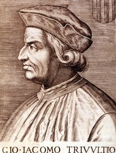 Giangiacomo Trivulzion (marsalkka Trivulcen) Marquis de Vigevanon muotokuva ranskaksi Trivulce. Ranskan marsalkka (1448-1518). Kaiverrus 1600-luvulta tekijältä Unknown artist