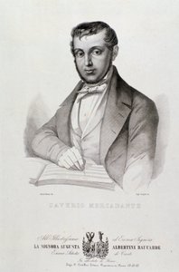 Muotokuva Giuseppe Saverio Mercadantesta (1795-1870), italialainen säveltäjä Litografia. 1800-luvulla. Bologna, kansalaismusiikin museo tekijältä Unknown artist