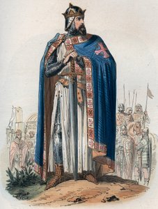 Godefroy (Godefroi) de Bouillon (1061-1100) muotokuva ristipuvussa. Kaiverrus vuodelta 1868 Theodore Justen (1818-1888) teokseen "Histoire de Belgique primitiivistä Leopold I:n hallituskauden loppuun". Yksityinen kokoelma. tekijältä Unknown artist