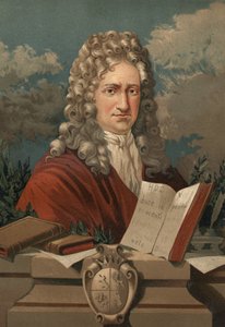 Gottfried Wilhelm Leibnizin (1646 - 1716) muotokuva Louis Figuierin teoksesta "Tiede ja sen miehet". Barcelona 1881 tekijältä Unknown artist
