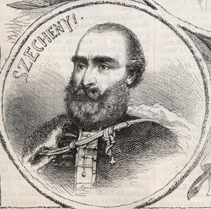 Unkarilaisen poliitikon Istvan Szechenyin (1791-1860) muotokuva - Kaiverrus kirjasta "" The Illustrous World"" tekijältä Unknown artist