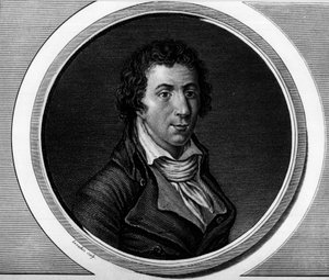 Jacques Pierre Brissot dit Brissot de Warvillen (1754-1793), kansalliskokouksen varajäsenen muotokuva. Kaiverrus "" Täydellinen kokoelma Ranskan vallankumouksen historiallisia maalauksia, kolme osaa.""" 1804. tekijältä Unknown artist