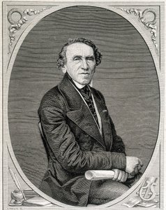 Muotokuva Jakob Liebmann Beeristä, joka tunnetaan nimellä Giacomo Meyerbeer (1791 - 1864), saksalainen säveltäjä. Kaiverrus 1800-luku. tekijältä Unknown artist