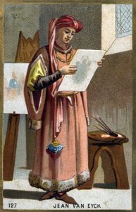Jan Van Eyckin (1390 -1441) muotokuva flaamilainen maalari - liripipionin päähine. 1800-luvun kromolitografia. tekijältä Unknown artist