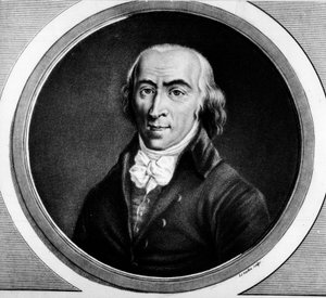 Ranskan ministerin Jean Marie Roland de la Platieren (1734-1793) muotokuva. Kaiverrus "" Täydellinen kokoelma Ranskan vallankumouksen historiallisia maalauksia, kolme osaa.""" 1804. tekijältä Unknown artist
