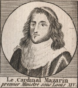 Muotokuva Jules Mazarinista (1602-1661), joka tunnetaan kardinaalina Mazarinina, pääministeri Louis XIV:n aikana - kardinaali Mazarin toimi Louis XIV:n pääministerinä - kaiverrus Charles Constant Le Tellierin "Instruction sur l