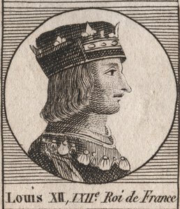 Kuningas Ludvig XII:n (1462-1515) muotokuva - Ranskan kuninkaan Ludvig XII:n (1462-1515) muotokuva - kaiverrus Charles Constant Le Tellierin kirjasta "Instruction sur l