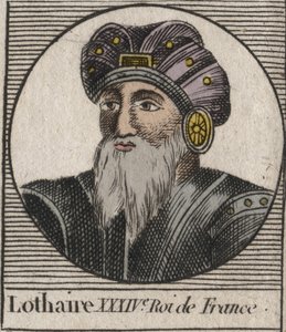 Muotokuva frankkien kuninkaan Lothairista (941-986) - Lothair (941-986) Ranskan kuningas - kaiverrus Charles Constant Le Tellierin kirjasta "Instruction sur l