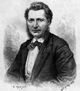 Muotokuva Louis Rielistä (1844-1885), kanadalainen poliitikko ja Metis-kansan puolustaja. Kaiverrus "Le Journal de la jeunesse" tekijältä Unknown artist