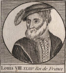 Ludvig VIII:n (1187-1226) muotokuva dit le Lion, roi de France - Louis VIII Leijona (1187-1226) Ranskan kuningas 1223-1226 - kaiverrus Charles Constant Le Tellierin "Instruction sur l