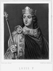 Louis V le Fainéantin (967 - 987), Ranskan kuninkaan muotokuva - Lavalléen "Histoire des Français" -kirjassa, kaiverrus, sd. tekijältä Unknown artist
