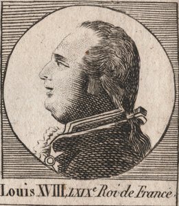 Ludvig XVIII:n (1755-1824) muotokuva, lempinimeltään Desire, Ranskan ja Navarran kuningas 1814-1815 ja 1815-1824 - Ludvig XVIII, joka tunnetaan nimellä Desired, Ranskan kuningas - kaiverrus kirjasta "Instruction sur l