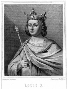 Ludvig X le Hutinin (1289 - 1316), Ranskan kuninkaan muotokuva - Lavalléen "Histoire des Français" -kirjassa, kaiverrus, sd. tekijältä Unknown artist