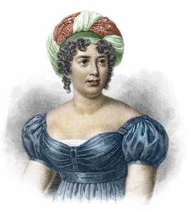 Madame de Staëlin (1766-1817), kirjeen naisen muotokuva tekijältä Unknown artist