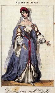 Muotokuva Maria Garciasta nimeltä Malibran (1808-1836) laulaja Desdemonen roolissa Gioachino Rossinin "" Othello " (Otello) -teatterissa. Teatro alla Scala 1833. tekijältä Unknown artist