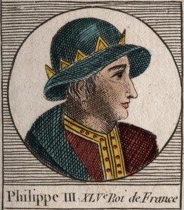 Muotokuva Philip III:sta Ranskasta, dit Philippe le Hardi (1245-1285) (Kapetian dynastia) - Filipp III:ta kutsuttiin rohkeaksi Ranskan kuninkaaksi - kaiverrus Charles Constant Le Tellierin "Instruction sur l